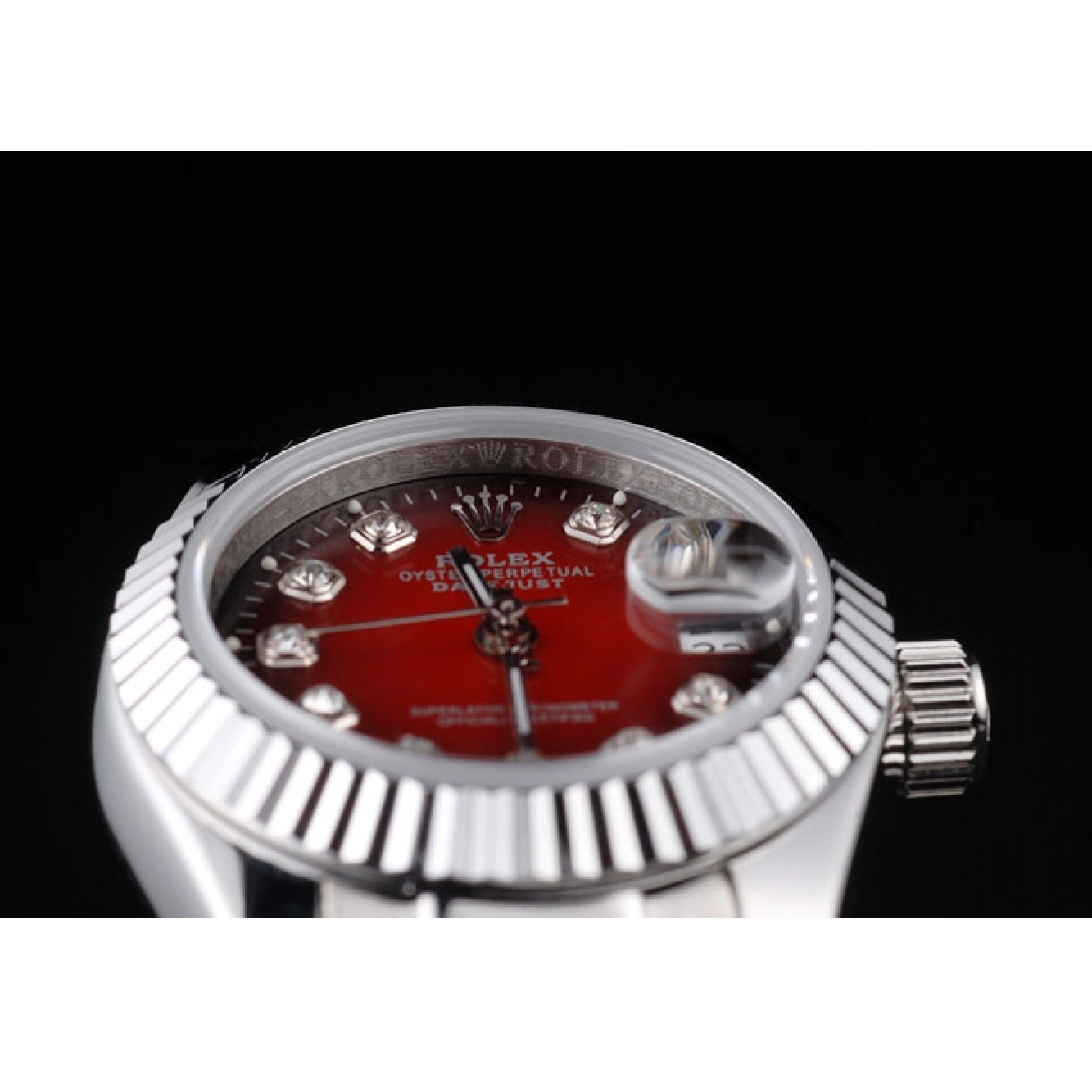Aaa replica watch Rolex Polished Stainless Steel Red Dial Two Datejust Tone 0721